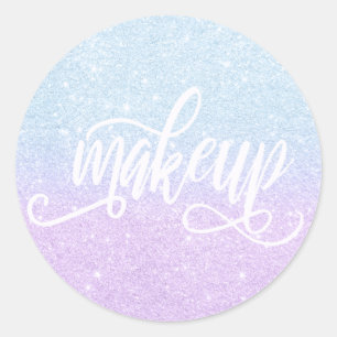 Elegant modern blue & purple glitter makeup classic round sticker
