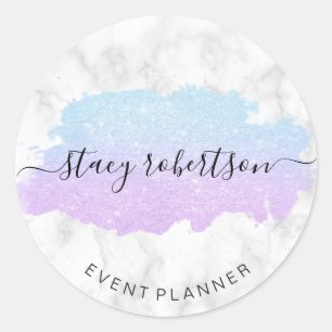Elegant modern blue & purple glitter planner classic round sticker