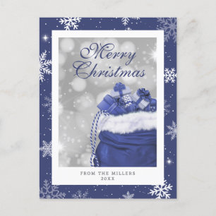 Elegant Modern Blue Snowflake Merry Christmas Holiday Postcard