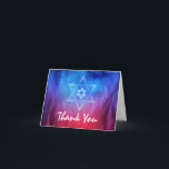 Elegant Modern Blue Star of David Bat Bar Mitzvah Thank You Card<br><div class="desc">Show gratitude to all your special guests by sending them personalised and elegant bar mitzvah thank you cards after the celebration has ended... The design on these modern bar mitzvah thank you cards feature a white Star of David atop a stunning background of blue and red watercolor flames blending together,...</div>