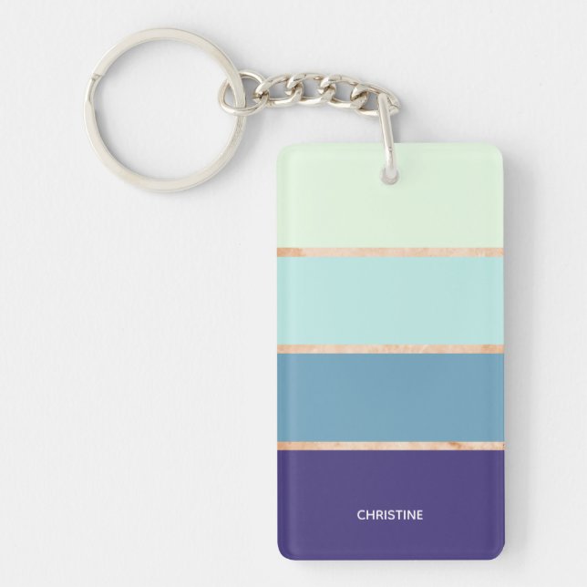 Elegant Modern Blue Striped First Name Women Key Ring (Front)