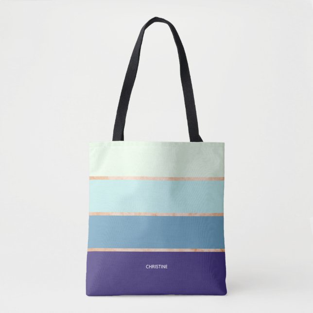 Elegant Modern Blue Striped First Name Women Tote Bag (Front)