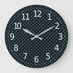 Elegant Modern Blue Teal Fence Chain Pattern Large Clock