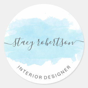 Elegant modern blue watercolor interior designer classic round sticker