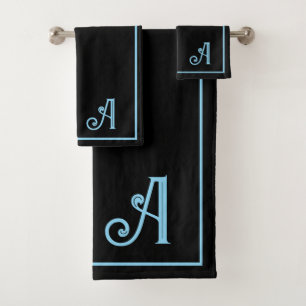 Elegant Modern Blue &white Monogram   Bath Towel Set