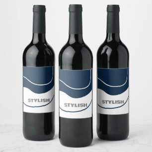 Elegant & Modern Blue & White Wine Label