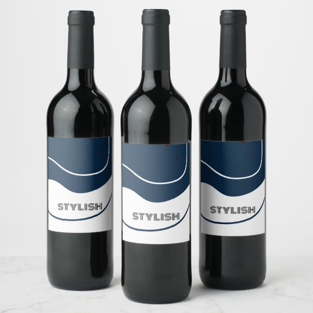 Elegant  & Modern Blue & White  Wine Label (Bottles)