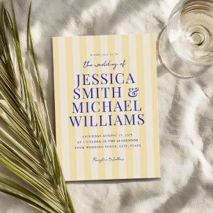 Elegant Modern Blue Yellow Striped Wedding Invitation