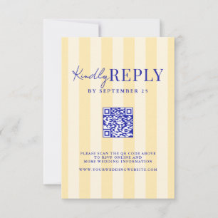 Elegant Modern Blue Yellow Striped Wedding RSVP Card