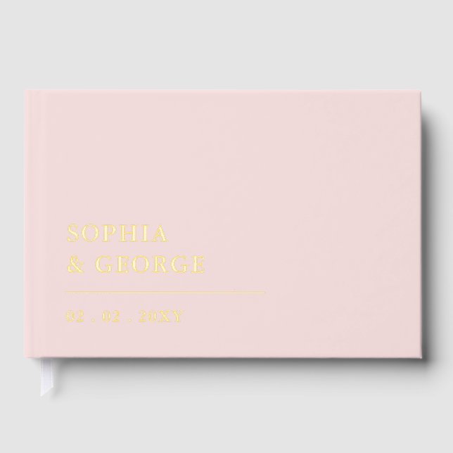 Elegant Modern Blush and Gold Wedding Guest Book (Front)