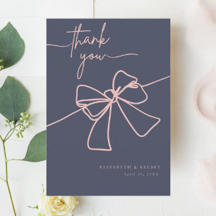 Elegant modern Blush Bow Chic Slate Blue Thank You Card