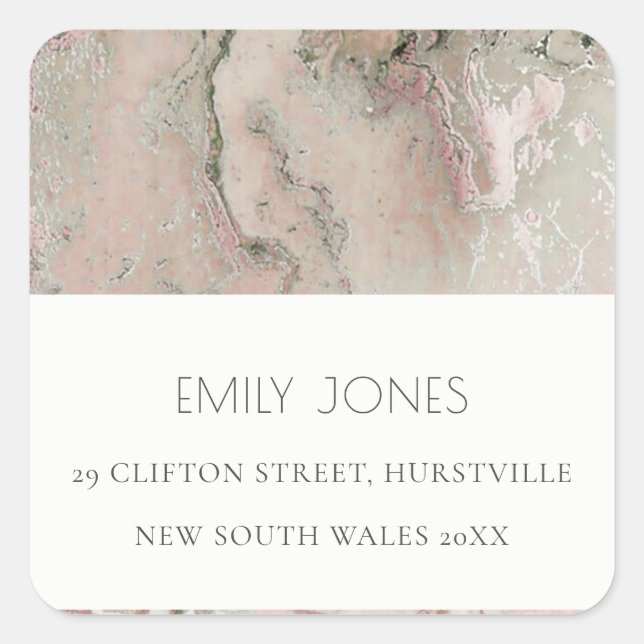 ELEGANT MODERN BLUSH DUSKY ROSE GOLD AGATE ADDRESS SQUARE STICKER (Front)