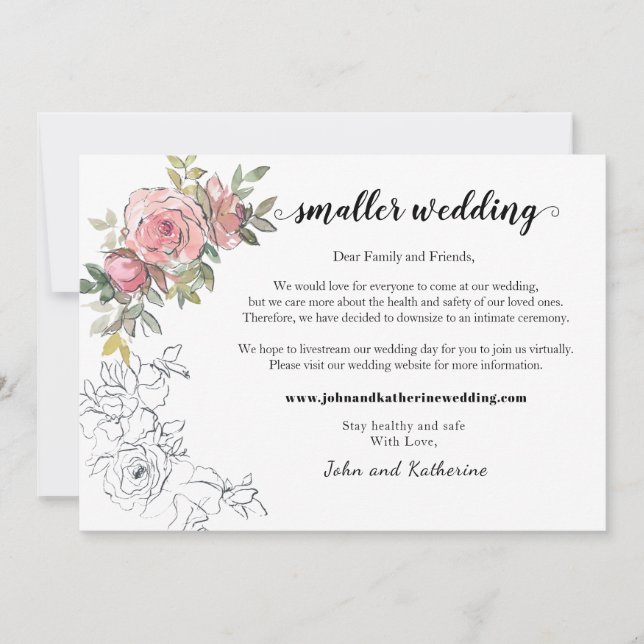 Elegant Modern Blush Floral Smaller Wedding Announcement (Front)