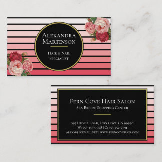 Elegant Modern Blush Ombre Stripes Vintage Floral Business Card