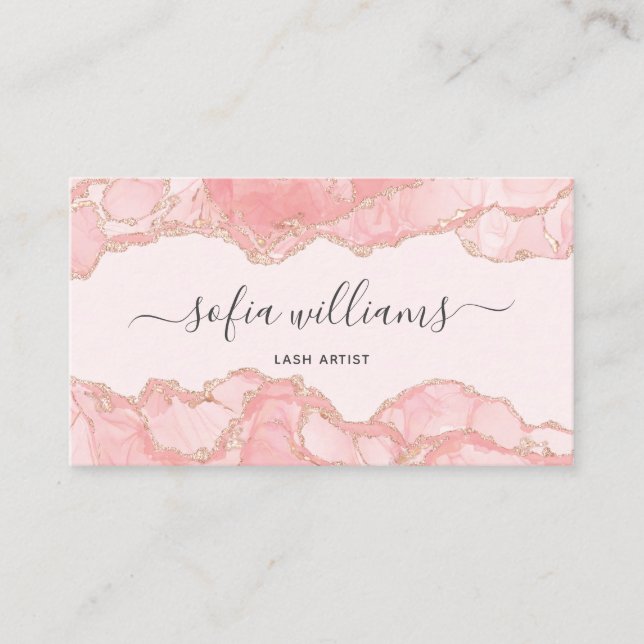 Elegant Modern Blush Pink Agate  Business Card (Front)
