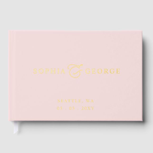 Elegant Modern Blush Pink and Gold Wedding Guest Book (Front)