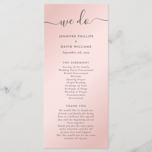 Elegant Modern Blush Pink and Grey Wedding Programme (Front)