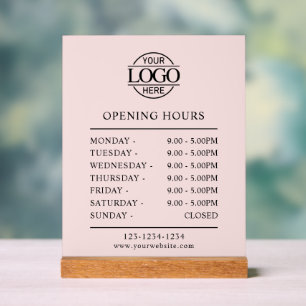 Elegant Modern Blush Pink Business Opening Hours Acrylic Sign