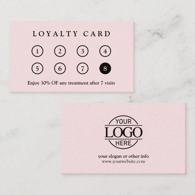 Elegant Modern Blush Pink Company Business Logo Loyalty Card (Front/Back)