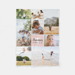 Elegant & Modern Blush Pink Family Photo Collage Fleece Blanket