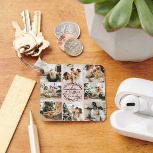 Elegant Modern Blush Pink Family Photo Collage Key Ring