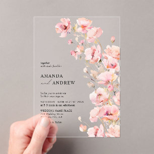 Elegant Modern Blush Pink Floral Photo Wedding Acrylic Invitations