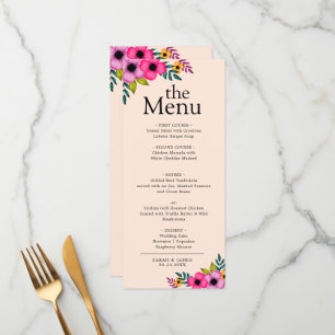 Elegant Modern Blush Pink Floral Rustic Dinner Menu
