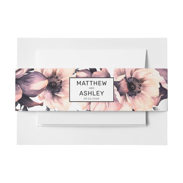 Elegant Modern Blush Pink Floral Wedding Invitation Belly Band (Front Example)