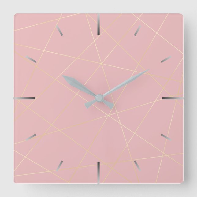 Elegant modern blush pink gold geometric pattern square wall clock (Front)