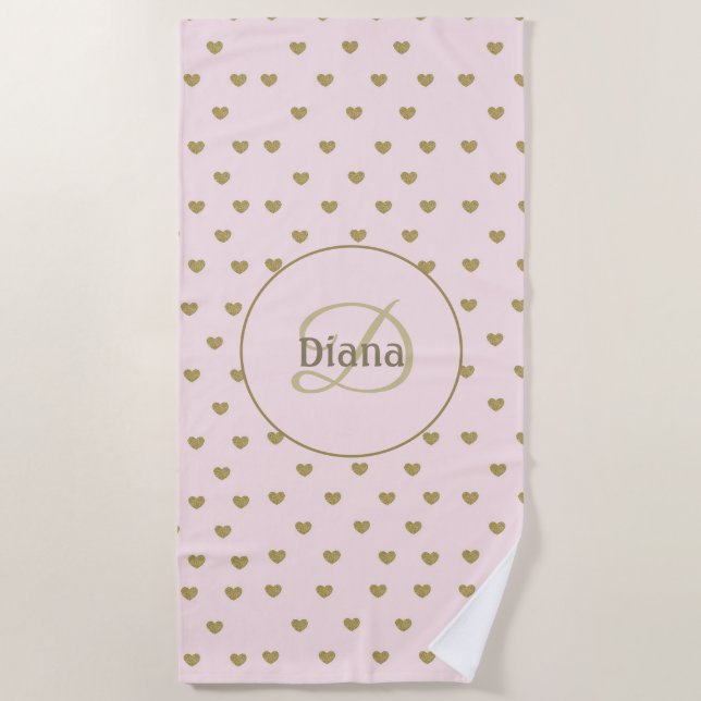 Elegant Modern Blush Pink Initials Monogram Beach Towel (Front)