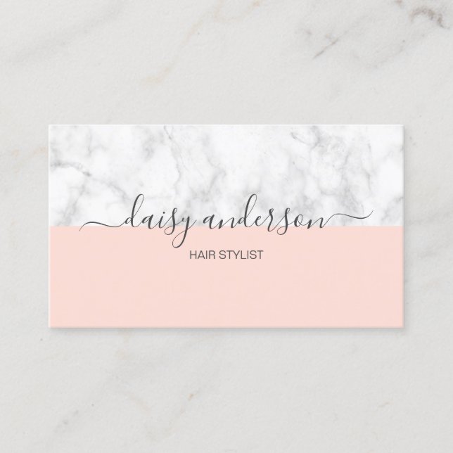 Elegant modern blush pink & marble hair stylist business card (Front)