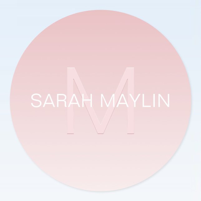 Elegant Modern Blush Pink Ombre Name & Monogram Classic Round Sticker (Creator Uploaded)