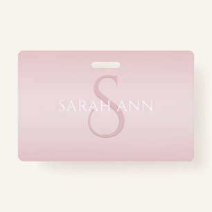 Elegant Modern Blush Pink Ombre Name & Monogram ID Badge