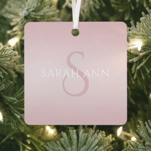 Elegant Modern Blush Pink Ombre Name & Monogram Metal Tree Decoration