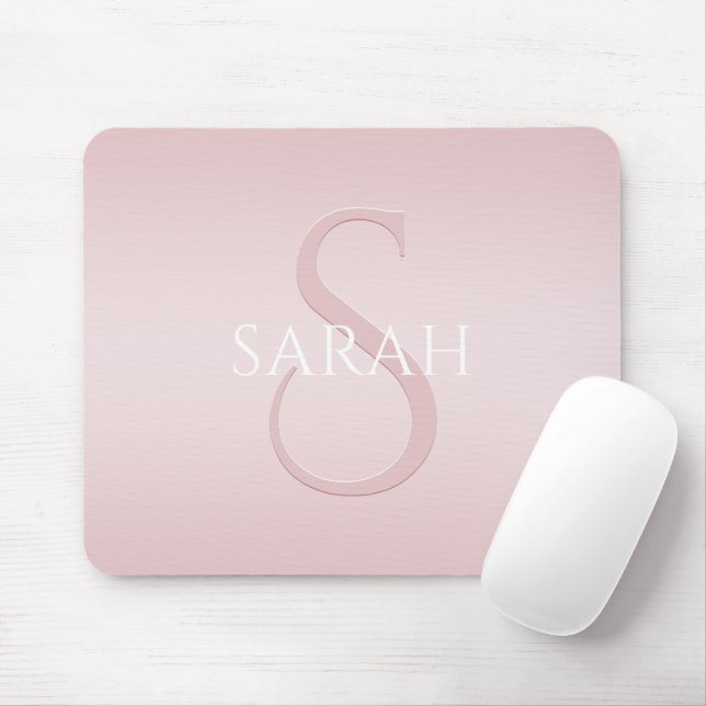 Elegant Modern Blush Pink Ombre Name & Monogram Mouse Mat (With Mouse)