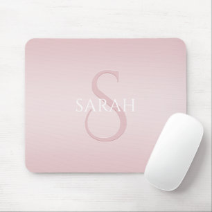 Elegant Modern Blush Pink Ombre Name & Monogram Mouse Mat