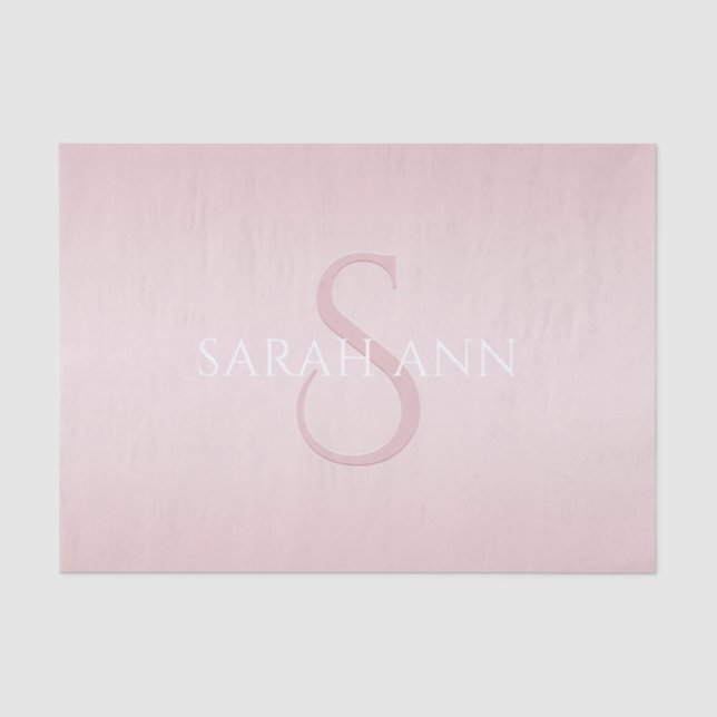 Elegant Modern Blush Pink Ombre Name & Monogram Tissue Paper (Front)