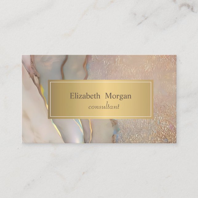 Elegant Modern Blush Pink Opal Gold Business Card (Front)