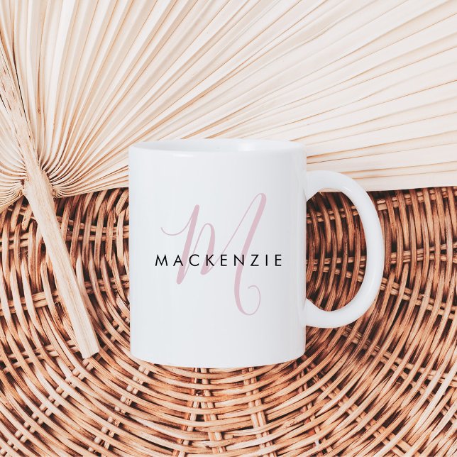 Elegant Modern Blush Pink Script Monogram Coffee Mug (Creator Uploaded)
