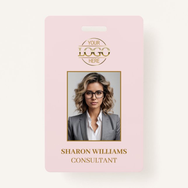 Elegant Modern Blush Pink Simple Employee Photo ID ID Badge (Front)
