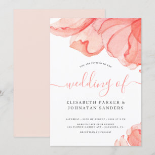 Elegant modern blush pink watercolor wedding invitation