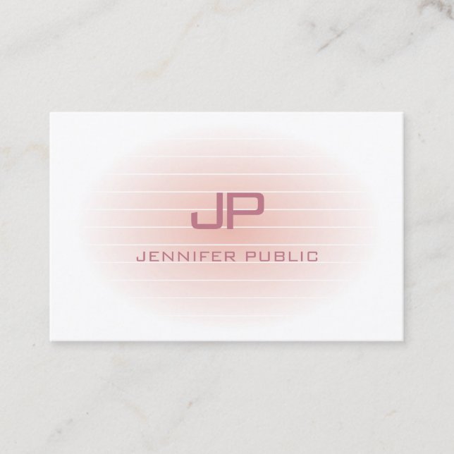Elegant Modern Blush Pink White Trendy Monogram Business Card (Front)