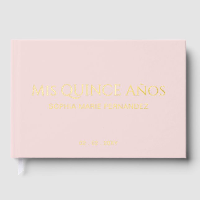 Elegant Modern Blush Quinceañera Guest Book (Front)