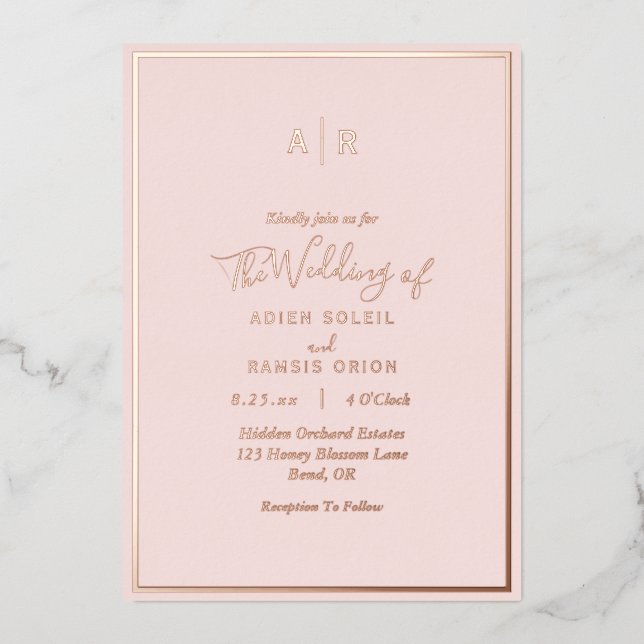 Elegant Modern Blush Rose Gold Monogram Wedding (Front)