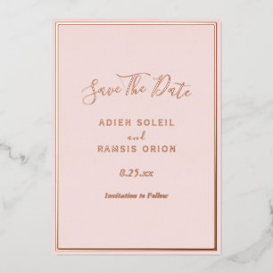 Elegant Modern Blush Rose Gold Save The Date Card