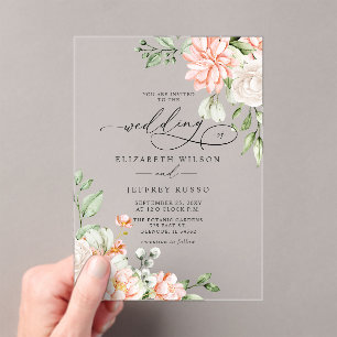 Elegant Modern Blush White Floral Wedding Acrylic Invitations
