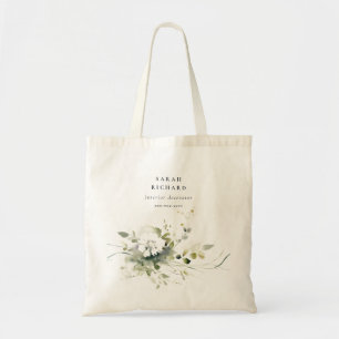 Elegant Modern Boho Abstract Green White Floral Tote Bag