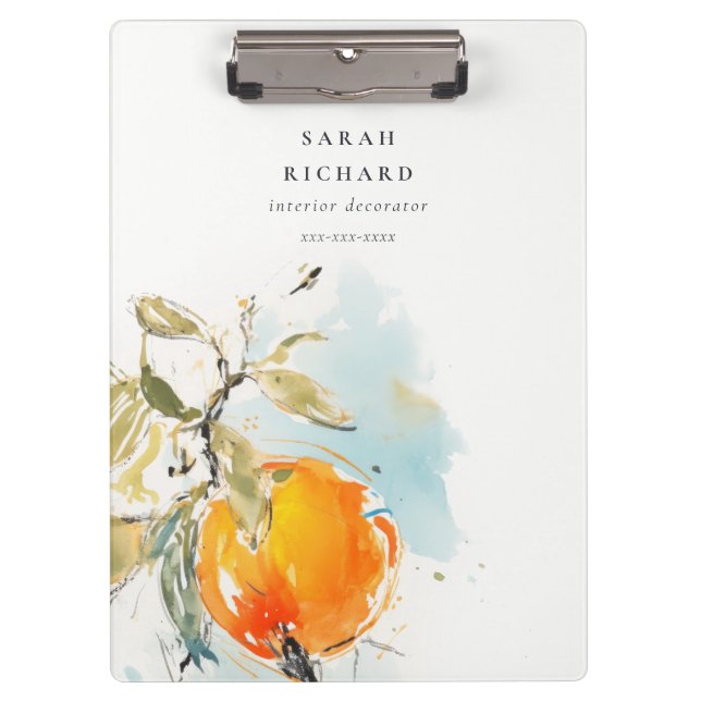 Elegant Modern Boho Abstract Sketchy Orange Garden Clipboard (Front)