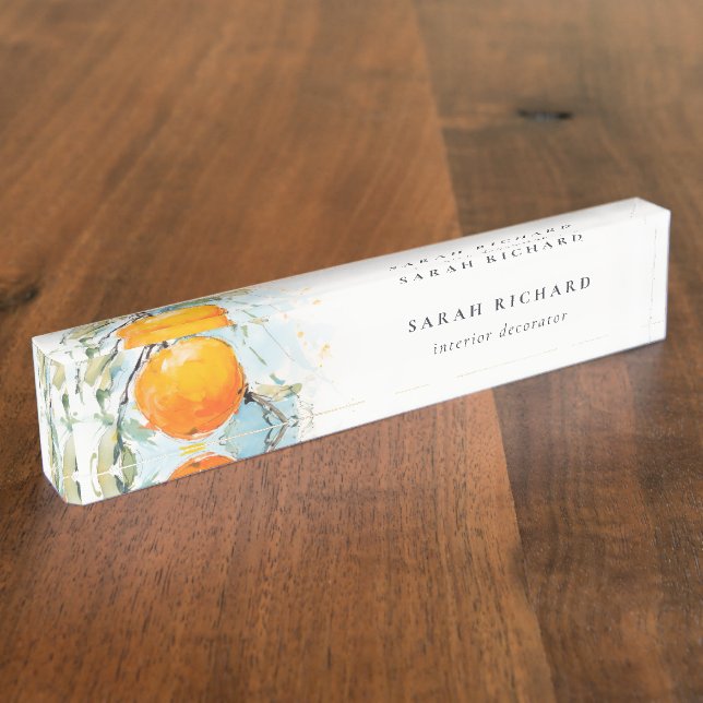 Elegant Modern Boho Abstract Sketchy Orange Garden Nameplate (Side)
