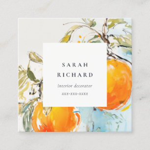 Elegant Modern Boho Abstract Sketchy Orange Garden Square Business Card